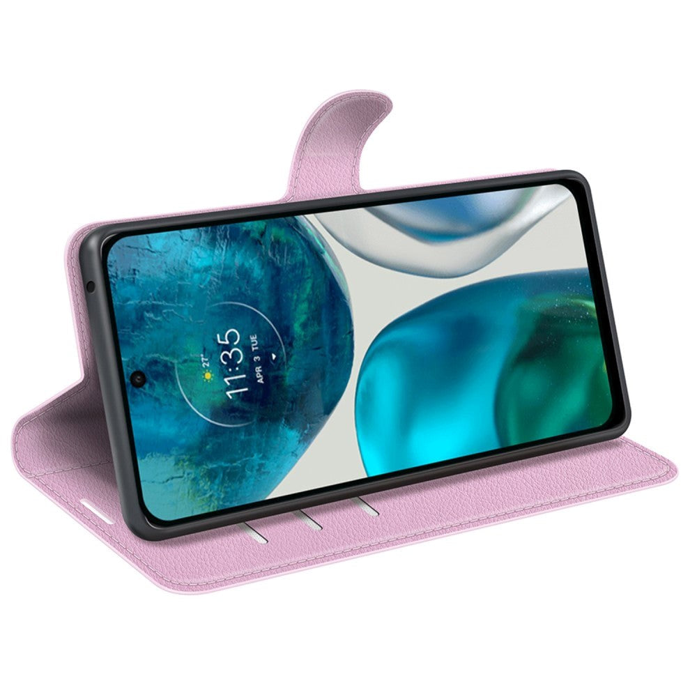 Motorola Moto G42 Litchi Læder Flip Cover m. Pung - Lyserød