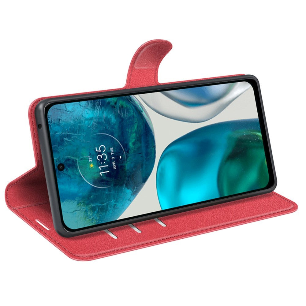 Motorola Moto G42 Litchi Læder Flip Cover m. Pung - Rød