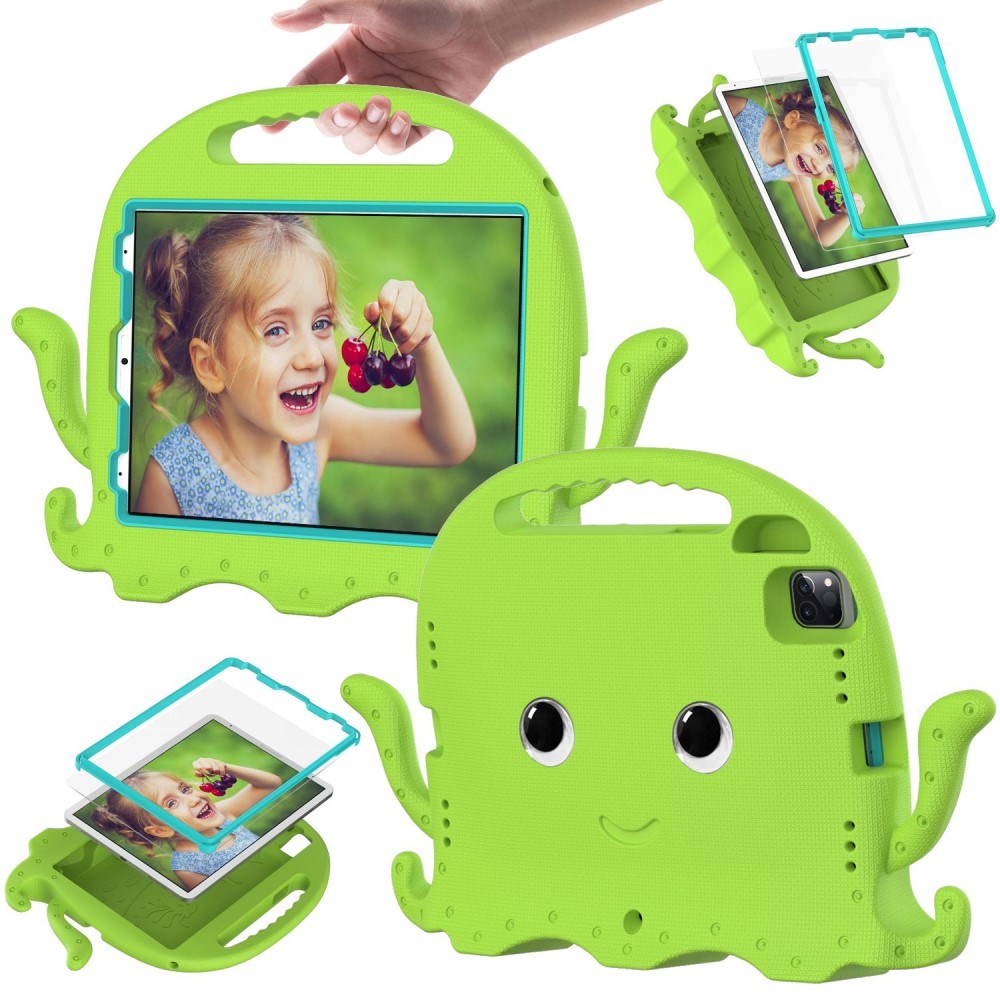 EIDERWOOD iPad Air 11" (2025 / 2024) / Pro 11" (2018-2024) Bakdeksel for barn m. Skulderstropp & Håndholder - Octopus - Grønn