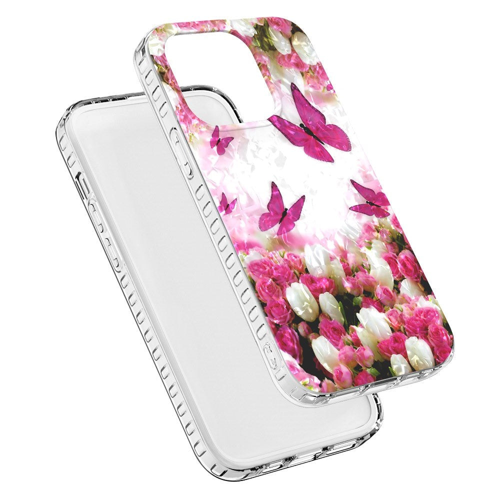 iPhone 14 Pro Fleksibel Plastik Bagside Cover - Dansende Sommerfugle