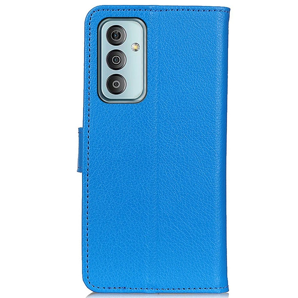 Samsung Galaxy M13 Litchi Leather Flip Cover m. Lommebok - Blå