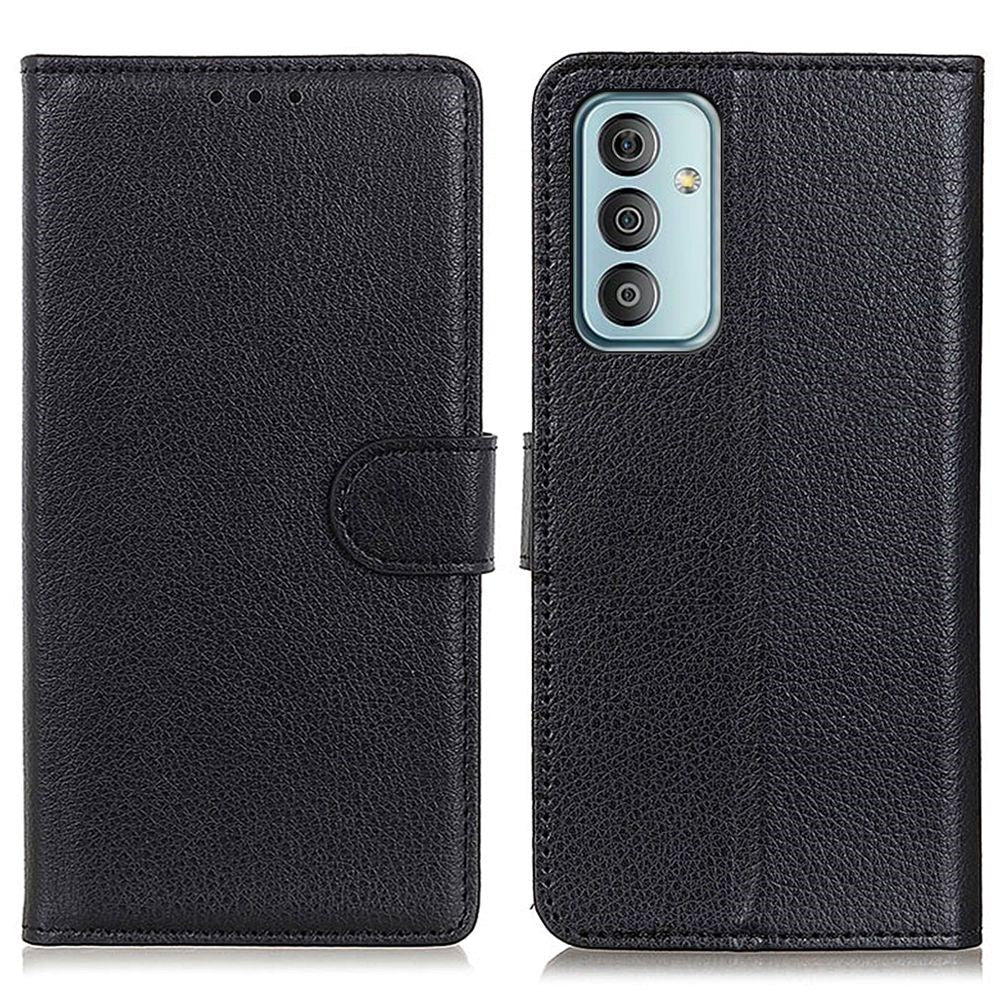 Samsung Galaxy M13 Litchi Leather Flip Cover m. Lommebok - Svart