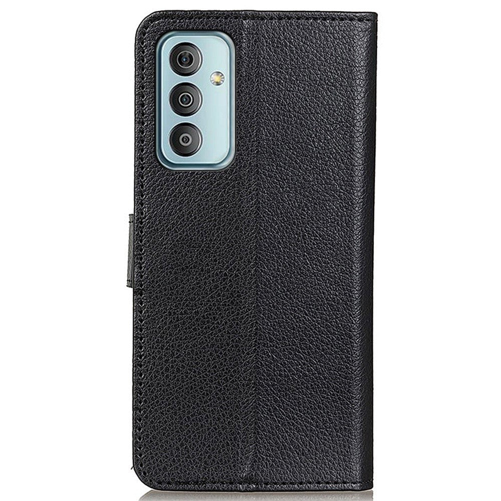 Samsung Galaxy M13 Litchi Leather Flip Cover m. Lommebok - Svart
