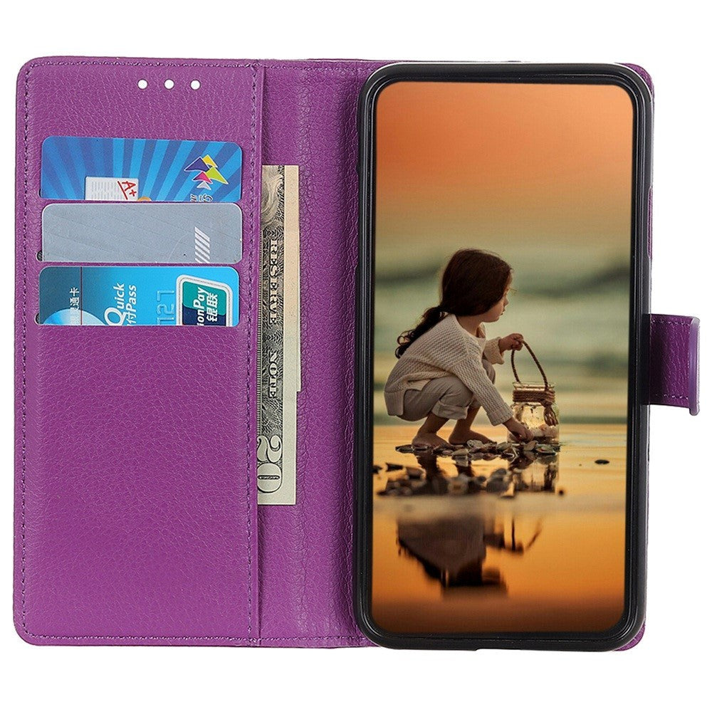 Samsung Galaxy M13 Litchi Leather Flip Cover m. Lommebok - Lilla