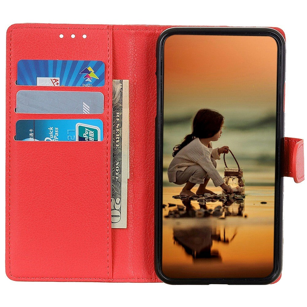 Samsung Galaxy M13 Litchi Leather Flip Cover m. Lommebok - Rød