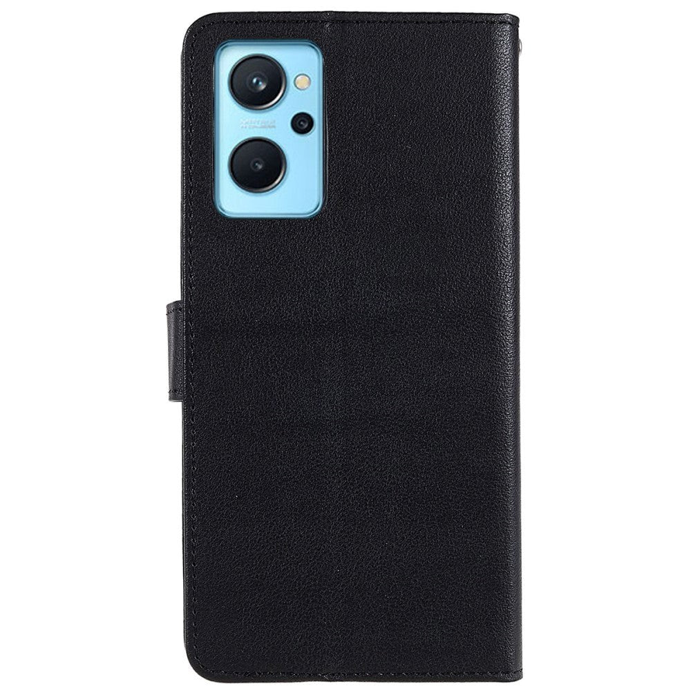 Oppo A76 / Realme 9i Leather Flip Cover m. Lommebok og stativfunksjon - svart
