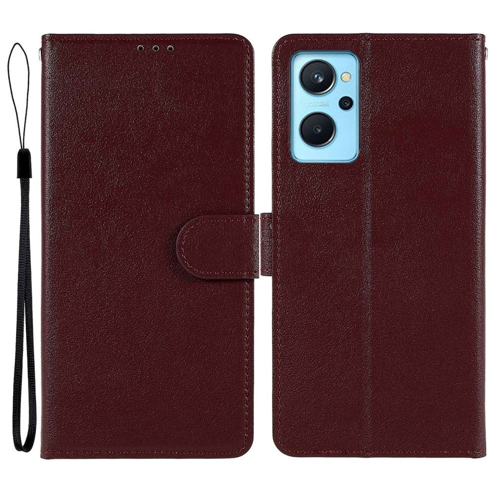 Oppo A76 / Realme 9i Leather Flip Cover m. Lommebok- og stativfunksjon - Vinrød