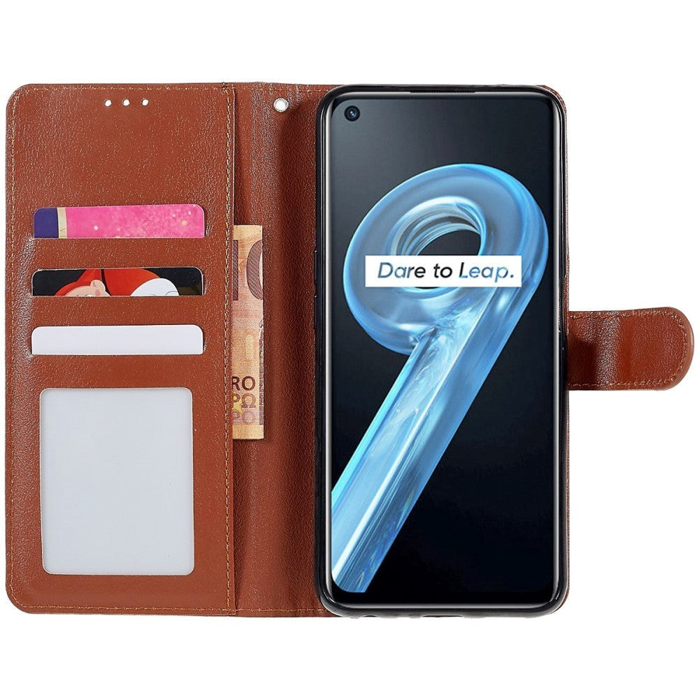 Oppo A76 / Realme 9i Leather Flip Cover m. Lommebok- og stativfunksjon - brun