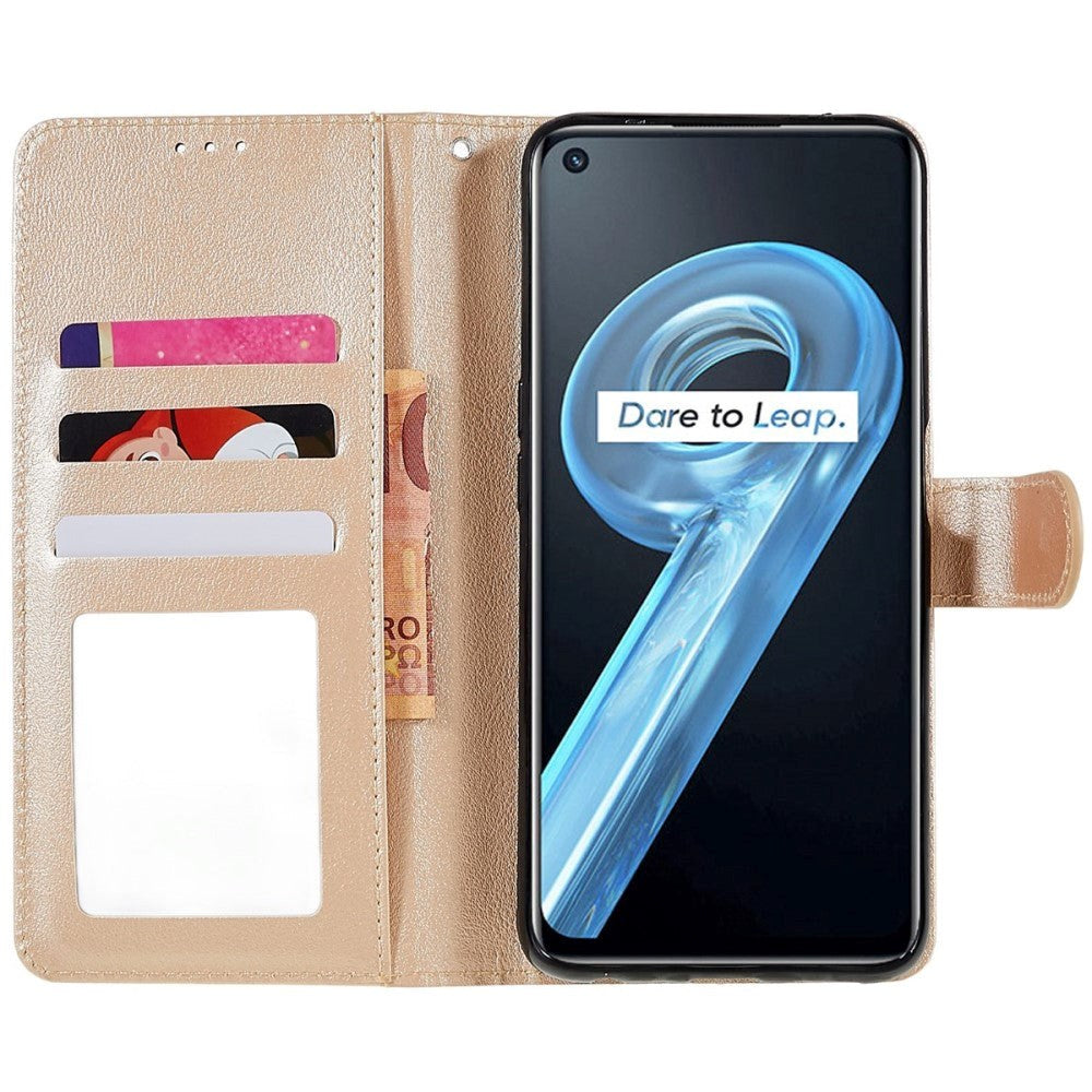 Oppo A76 / Realme 9i Leather Flip Cover m. Lommebok- og stativfunksjon - Gull