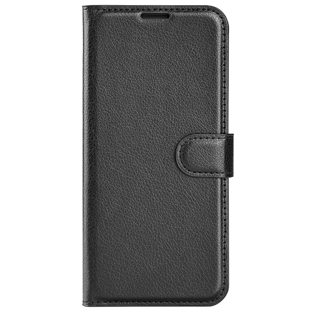 Xiaomi Poco F4 Litchi Leather Flip Cover m. Lommebok - Svart
