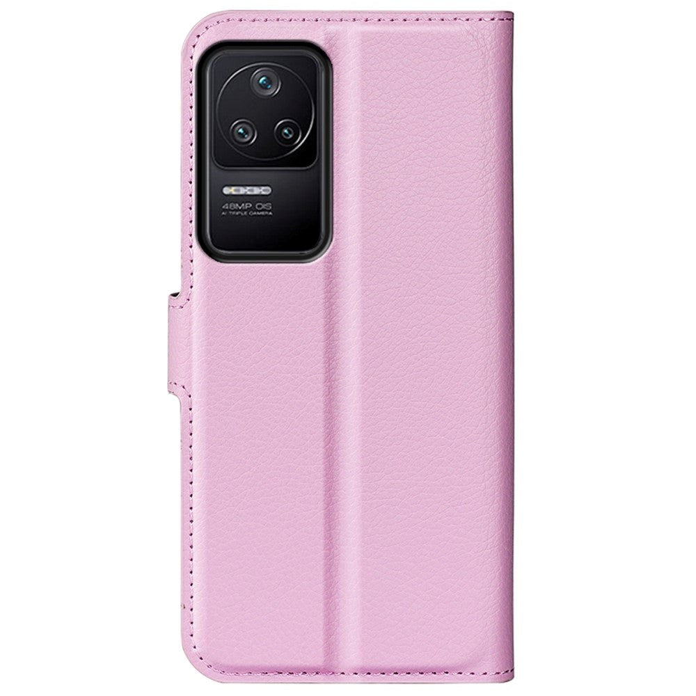 Xiaomi Poco F4 Litchi Leather Flip Cover m. Lommebok - Rosa