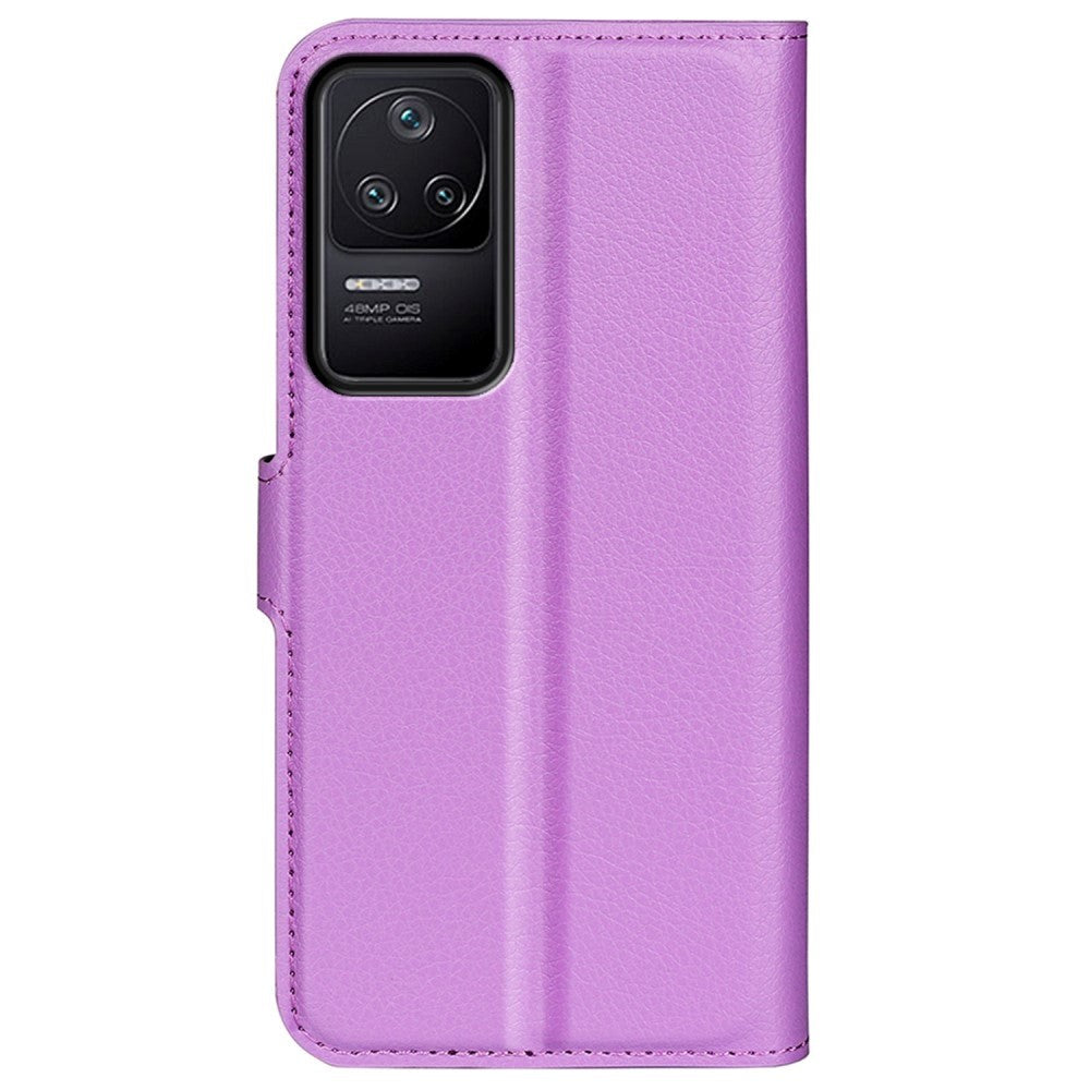 Xiaomi Poco F4 Litchi Leather Flip Cover m. Lommebok - Lilla
