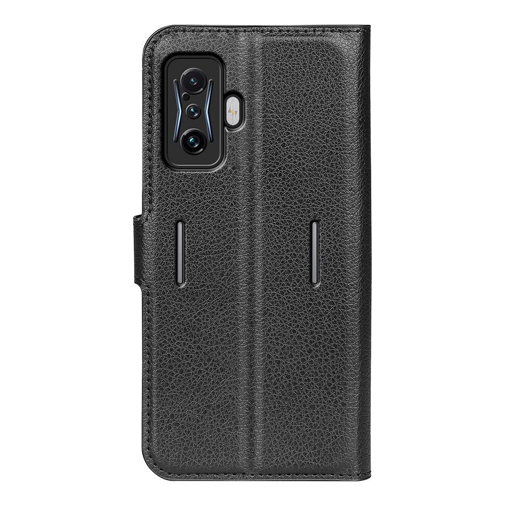 Xiaomi Poco F4 GT Litchi Leather Flip Cover m. Lommebok - Svart