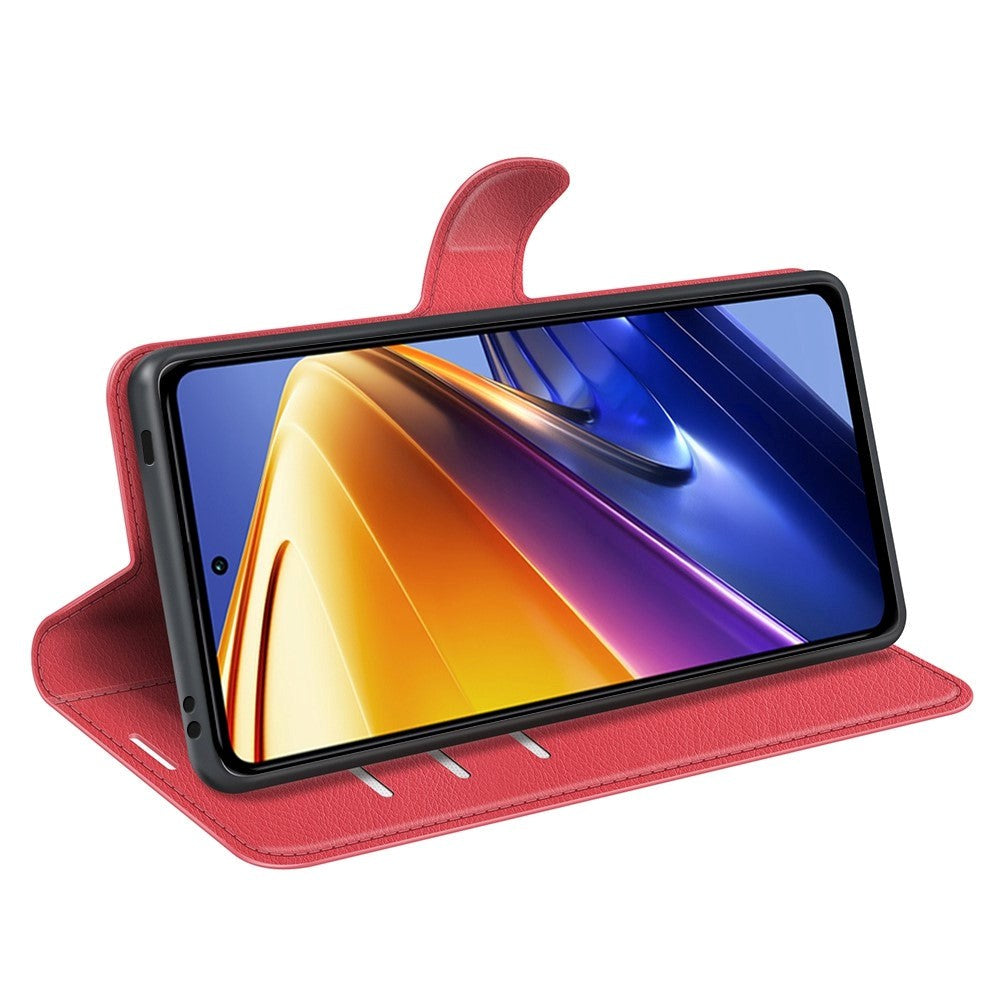Xiaomi Poco F4 GT Litchi Leather Flip Cover m. Lommebok - Rød