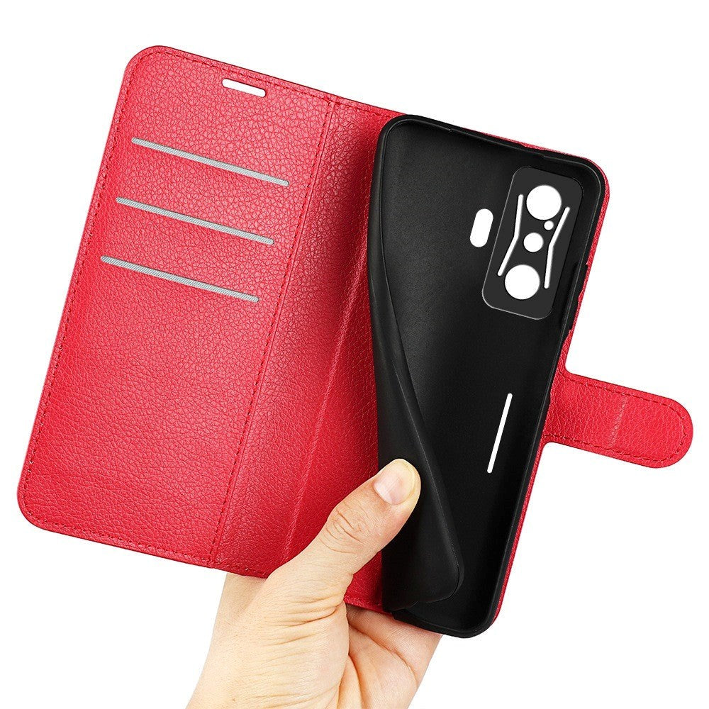 Xiaomi Poco F4 GT Litchi Leather Flip Cover m. Lommebok - Rød