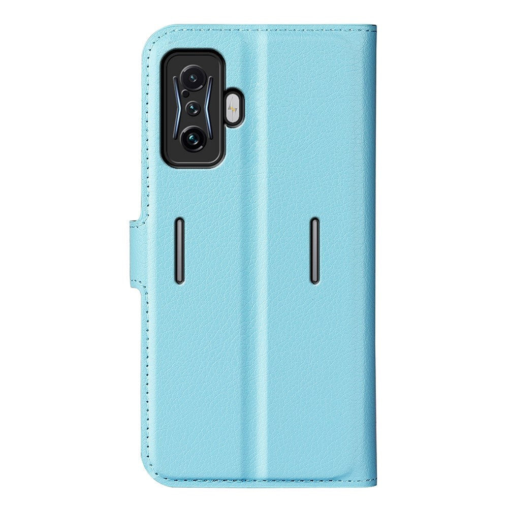 Xiaomi Poco F4 GT Litchi Leather Flip Cover m. Lommebok - Lyseblå