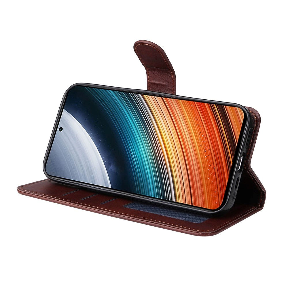 Xiaomi Poco F4 Leather Flip Cover m. Lommebok og stropp - brun