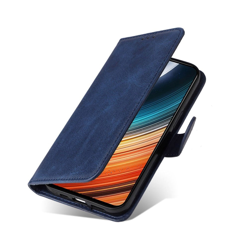 Xiaomi Poco F4 Leather Flip Cover m. Lommebok og stropp - blå