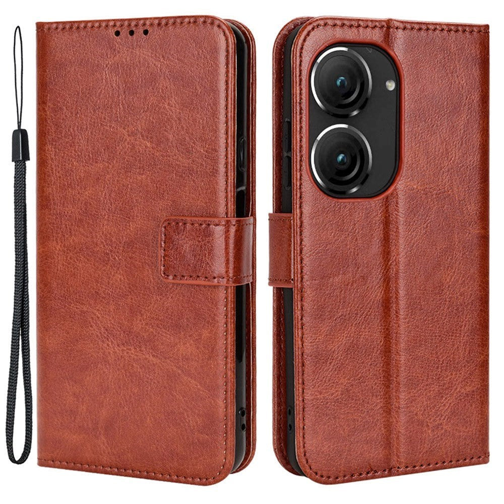 Asus Zenfone 10 / 9 Leather Flip Cover m. Lommebok og stativfunksjon - brun