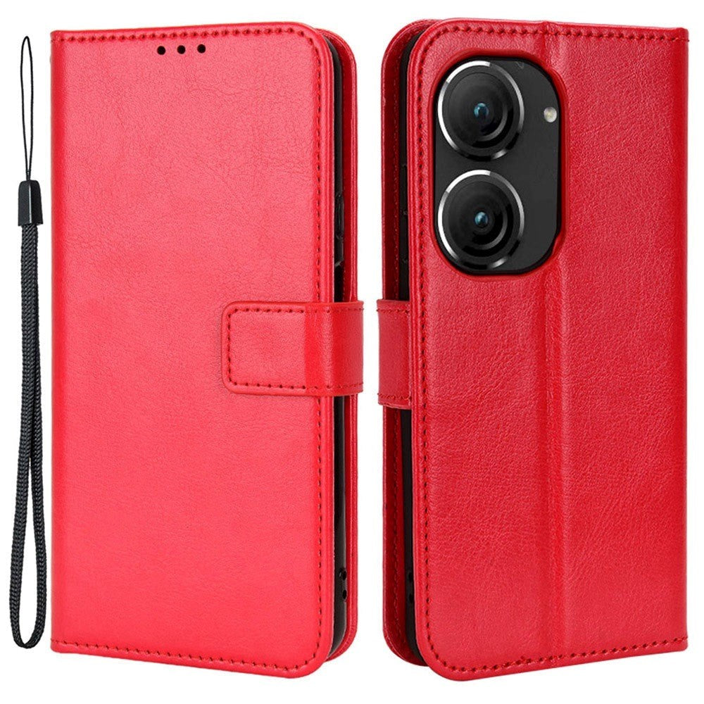 Asus Zenfone 10 / 9 Leather Flip Cover m. Lommebok og stativfunksjon - rød