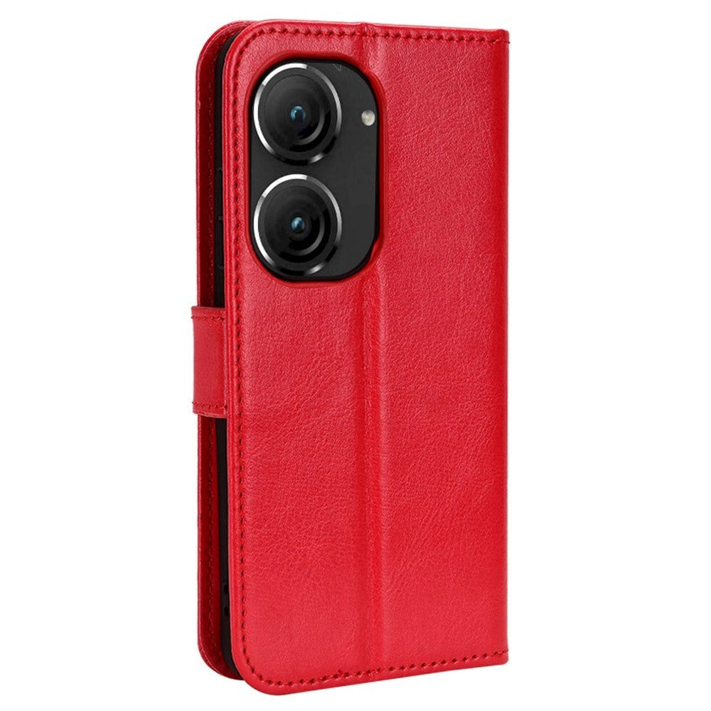 Asus Zenfone 10 / 9 Leather Flip Cover m. Lommebok og stativfunksjon - rød