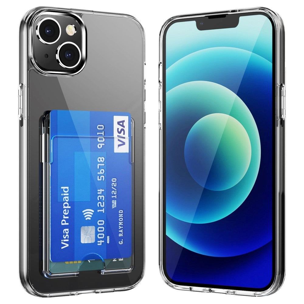 iPhone 14 Hybrid Plastik Bagside Cover m. Kortholder - Gennemsigtig