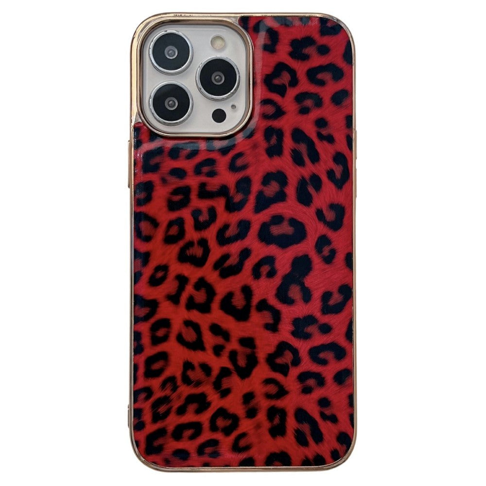 iPhone 14 Pro fleksibelt plastdeksel - Leopardmønster - Rød