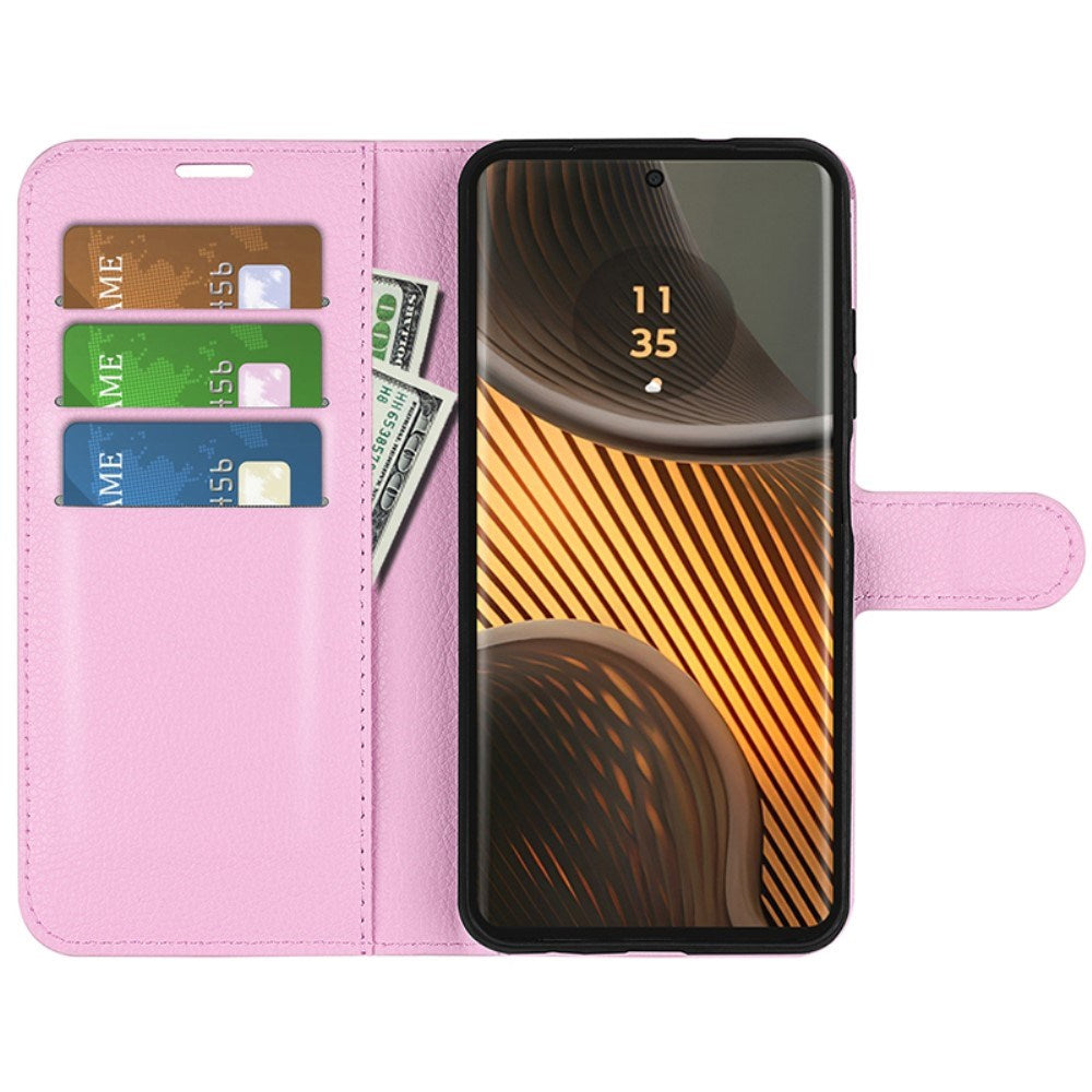 EIDERWOOD Motorola Edge 50 Ultra Litchi Leather Flip Cover m. Lommebok - Rosa