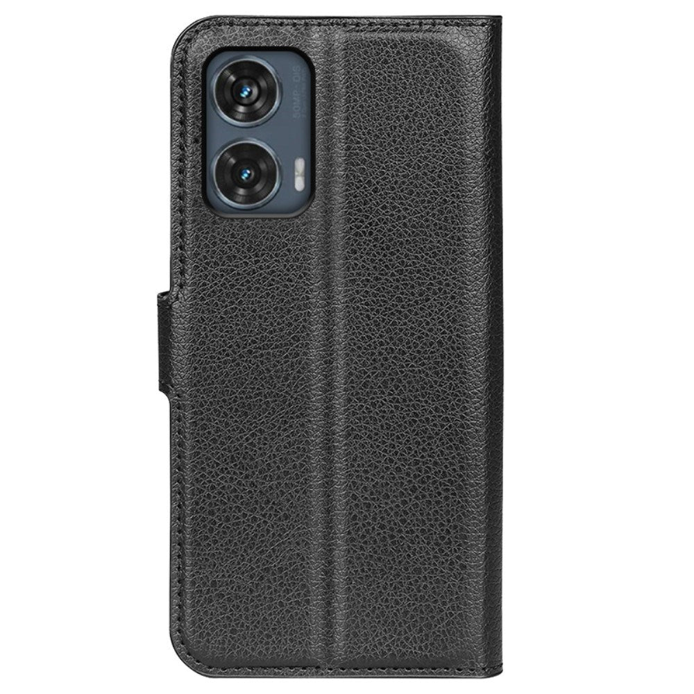 EIDERWOOD Motorola Edge 50 Fusion Litchi Leather Flip Cover m. Lommebok - Svart