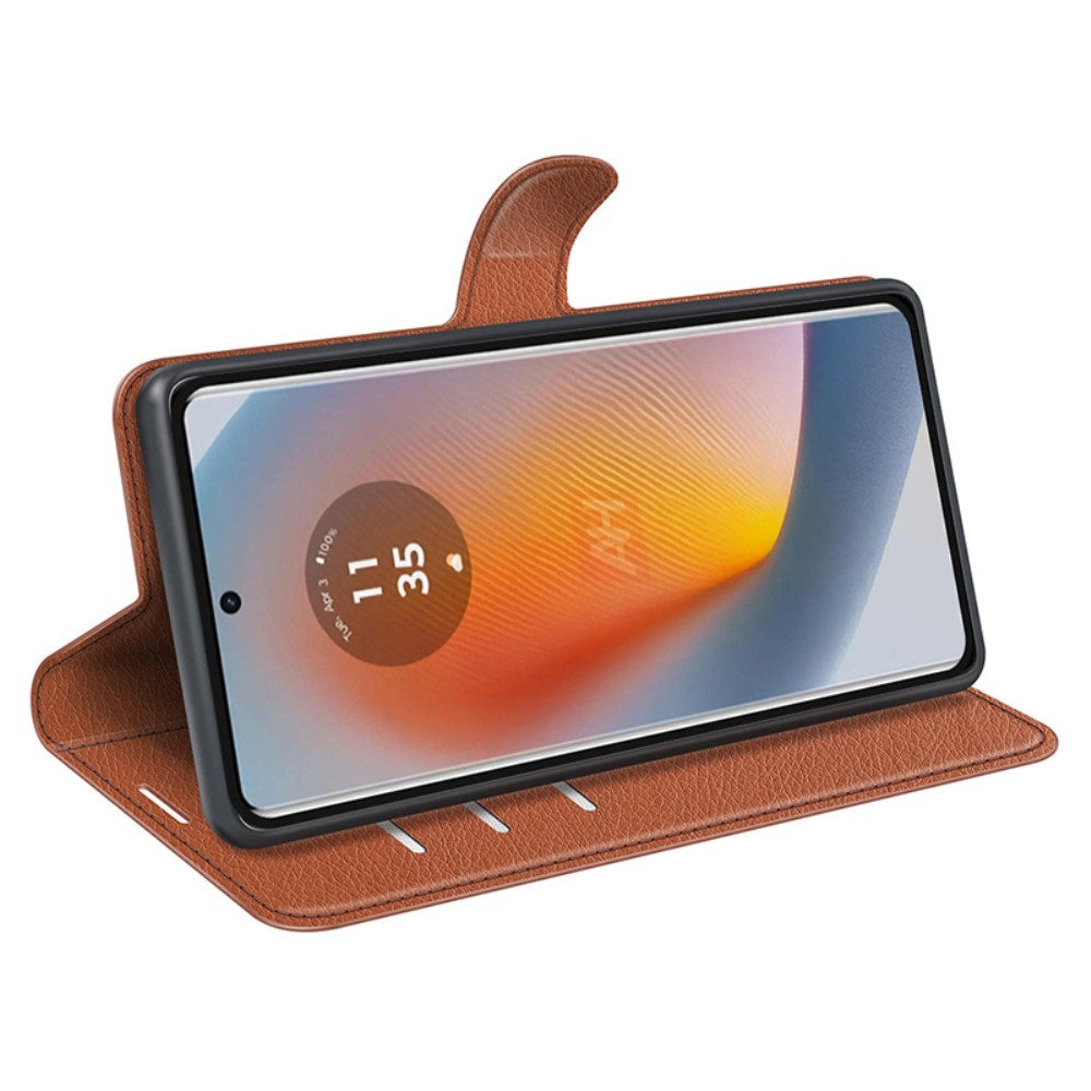EIDERWOOD Motorola Edge 50 Fusion Litchi Leather Flip Cover m. Lommebok - Brun