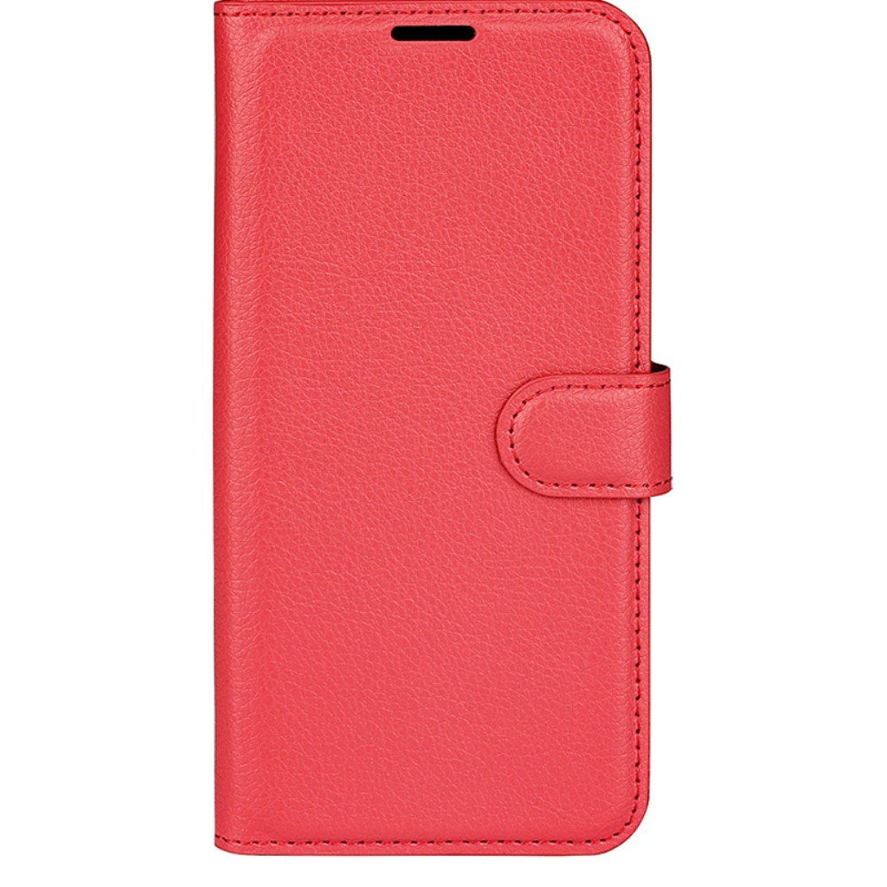 EIDERWOOD iPhone 16 Litchi Leather Flip Cover m. Lommebok - Rød