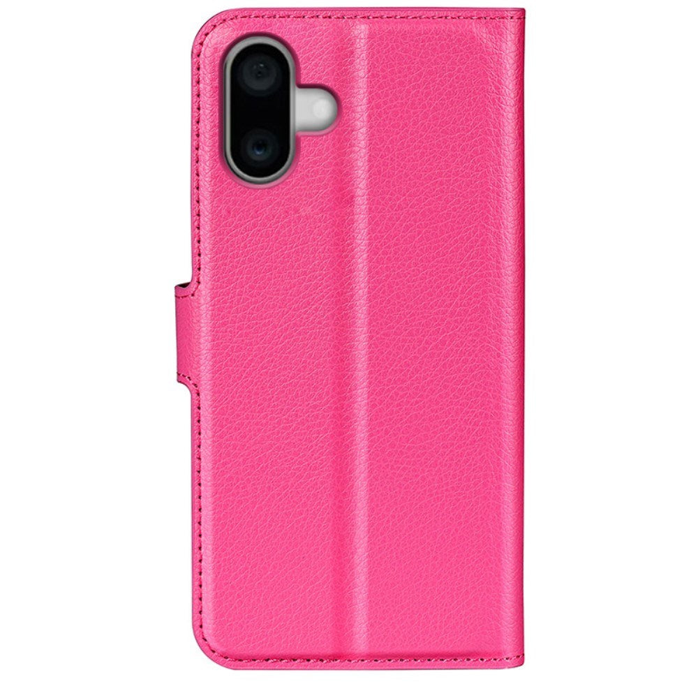 EIDERWOOD iPhone 16 Litchi Leather Flip Cover m. Lommebok - Rosa