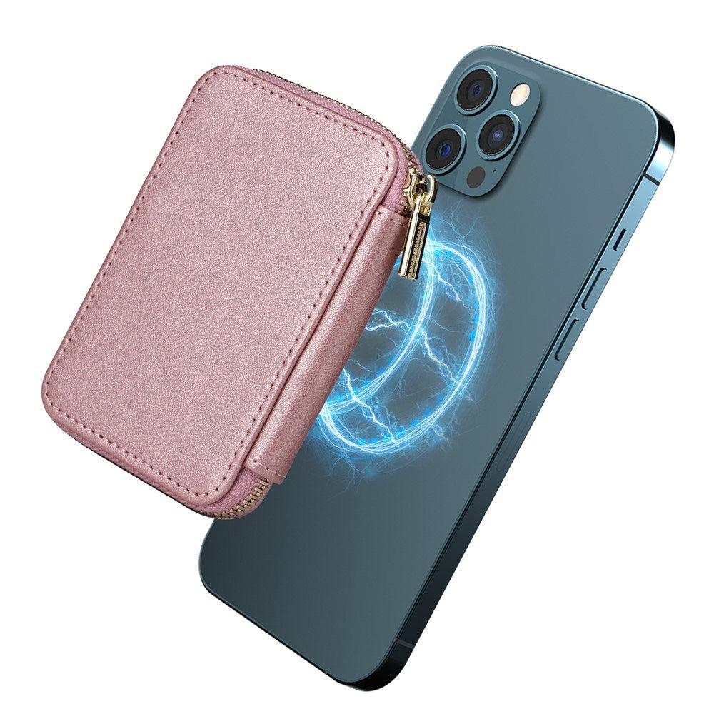 EIDERWOOD Magnetisk Kortholder med Lynlås & Rum - MagSafe Kompatibel - Rose Gold