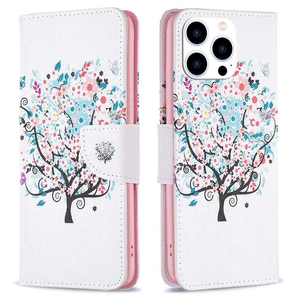 EIDERWOOD iPhone 16 Pro Leather Flip Cover m. Lommebok og stativfunksjon - Blomster Tre