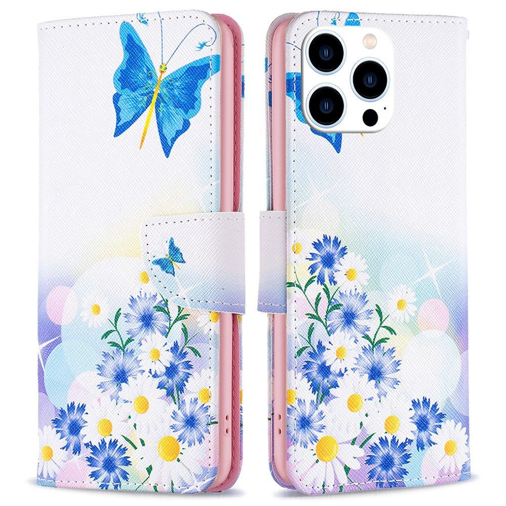 EIDERWOOD iPhone 16 Pro Max Leather Flip Cover m. Lommebok- og stativfunksjon - Sommerfugl og blomster