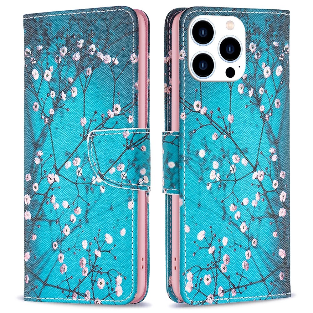 EIDERWOOD iPhone 16 Pro Max Leather Flip Cover m. Lommebok- og stativfunksjon - Tre med blomster