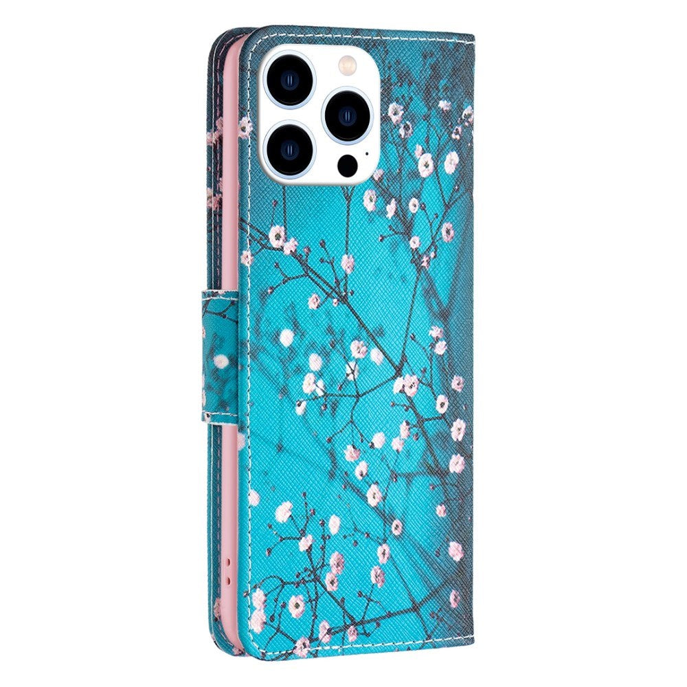 EIDERWOOD iPhone 16 Pro Max Leather Flip Cover m. Lommebok- og stativfunksjon - Tre med blomster
