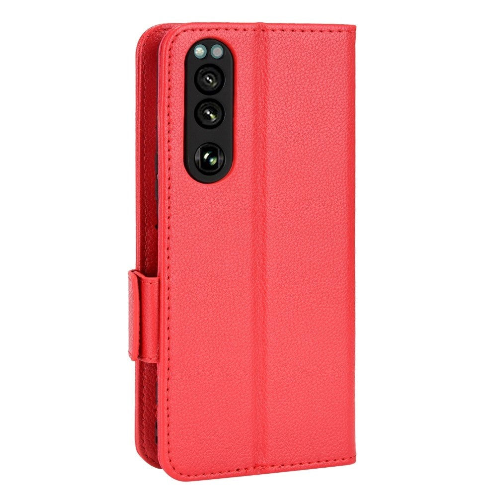 Sony Xperia 5 IV PU Litchi Leather Flip Cover m. Lommebok - Rød