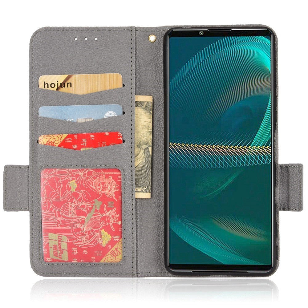 Sony Xperia 5 IV PU Litchi Leather Flip Cover m. Lommebok - Grå