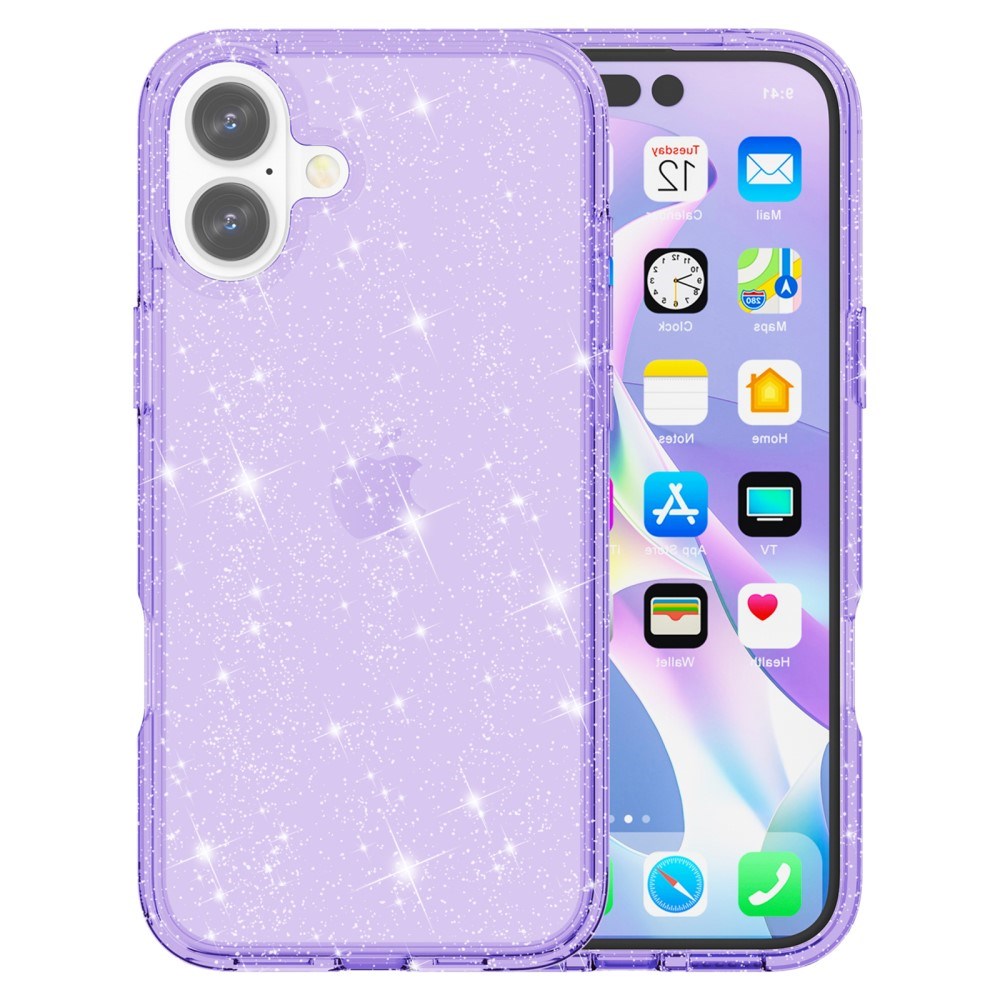 EIDERWOOD iPhone 16 Plus Hybrid Plastic Bakdeksel - Lilla Glitter