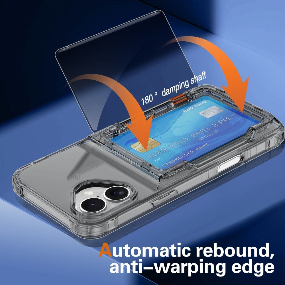 EIDERWOOD iPhone 16 Plus Hybrid Plastic Bakdeksel m. Kortholder - Transparent Svart