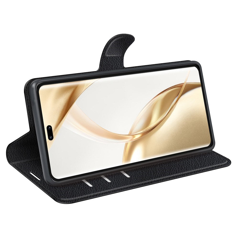 Honor 200 Pro (5G) - EIDERWOOD Faux Leather Flip Cover m. Kortholder og stativfunksjon - svart