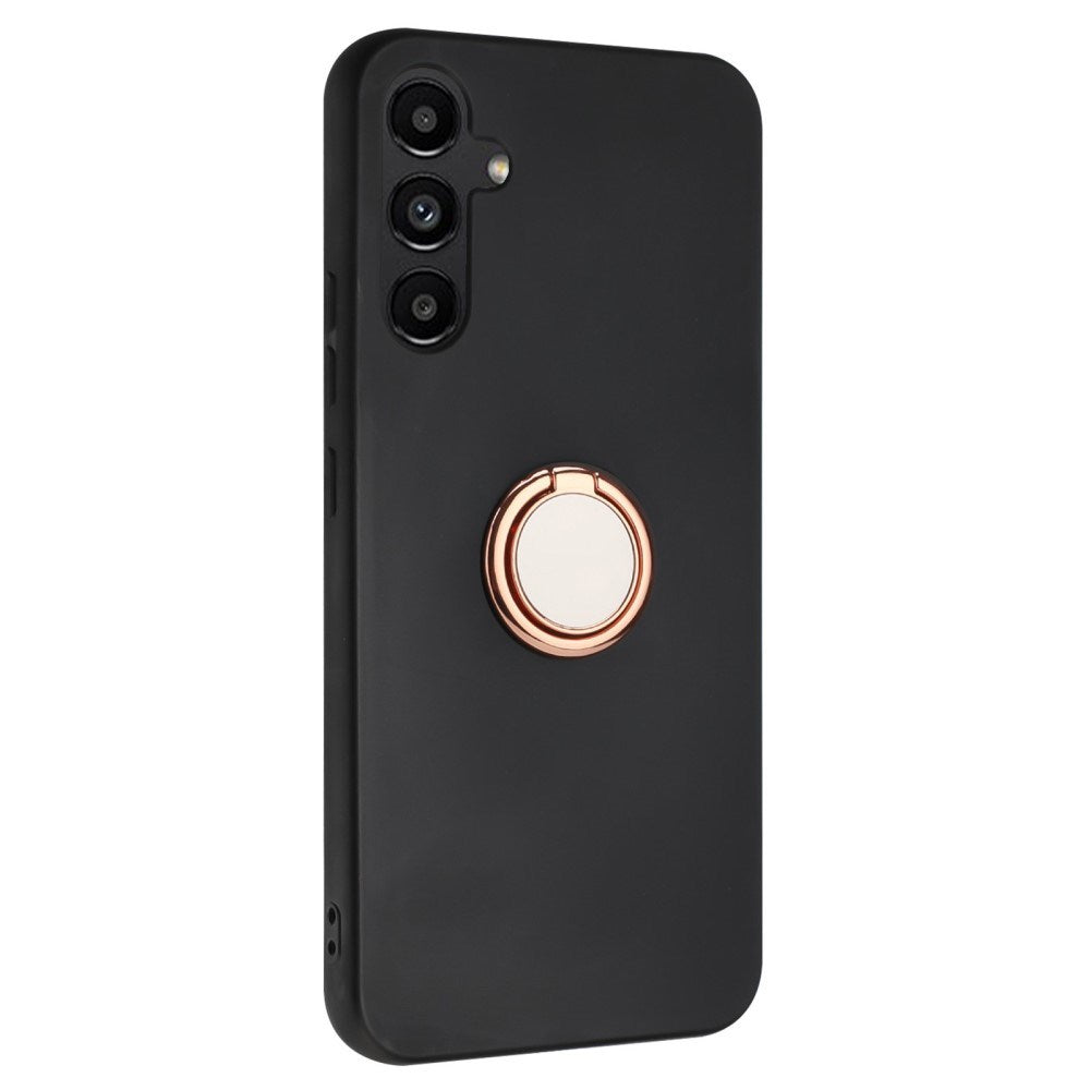 EIDERWOOD Samsung Galaxy S24 FE fleksibelt plastdeksel m. Magnetisk Ring Stativ - Svart m. Rose gull ring