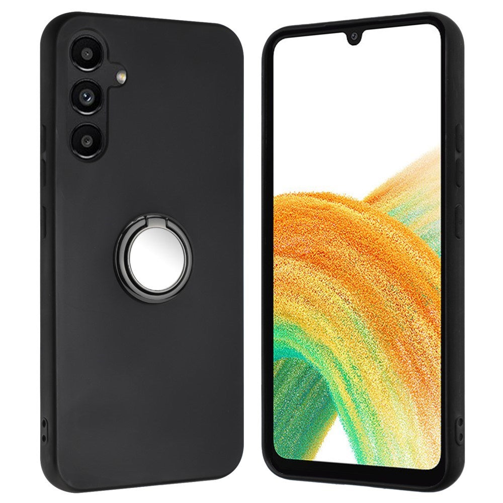 EIDERWOOD Samsung Galaxy S24 FE fleksibelt plastdeksel m. Magnetisk Ring Stativ - Svart m. Svart ring