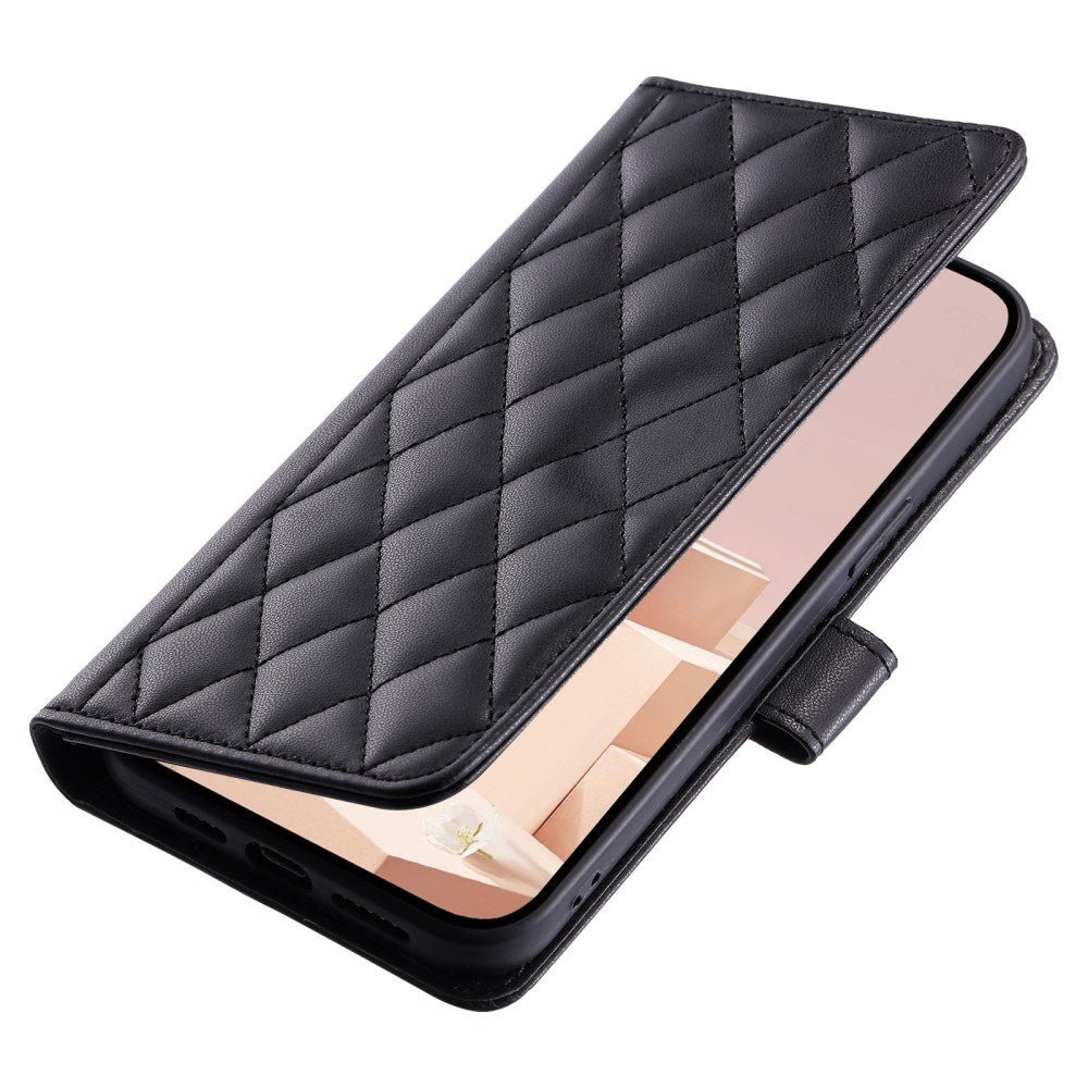 EIDERWOOD iPhone 16 Pro Max Leather Flip Cover m. Lommebok og stropp - Rhombus - Svart