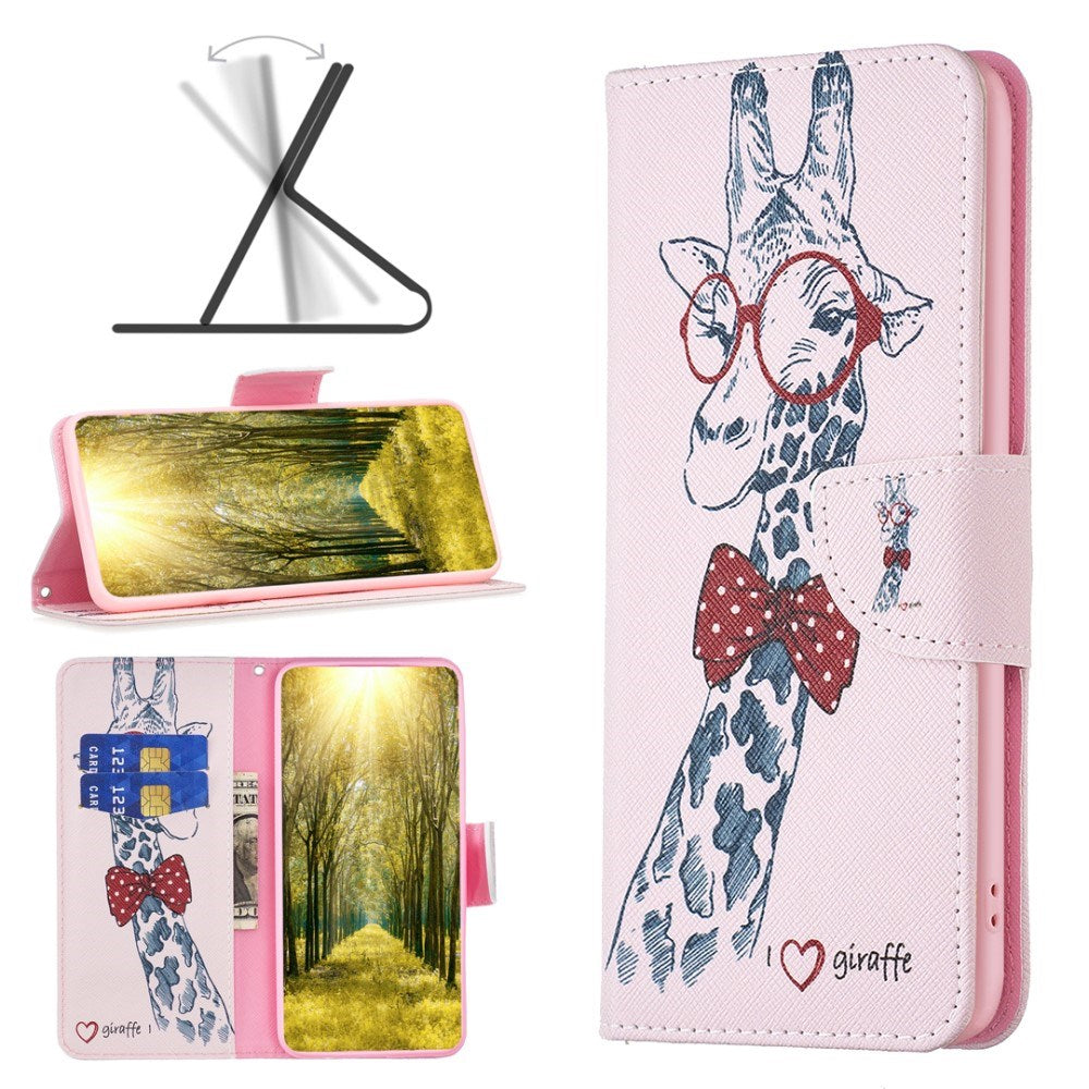 EIDERWOOD iPhone 16 Leather Flip Cover m. Lommebok- og stativfunksjon - Giraffe