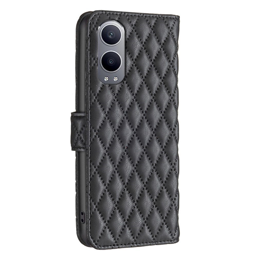EIDERWOOD OnePlus Nord CE4 Lite (5G) Leather Flip Cover m. Lommebok og stropp - Rhombus - Svart