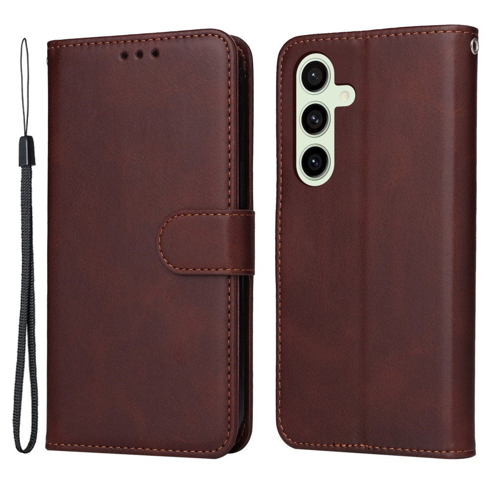 EIDERWOOD Samsung Galaxy S24 FE Leather Flip Cover m. Lommebok og stropp - brun