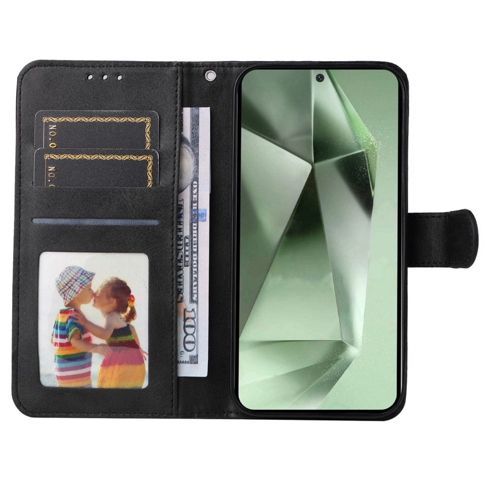 EIDERWOOD Samsung Galaxy S24 FE Leather Flip Cover m. Lommebok og stropp - Svart