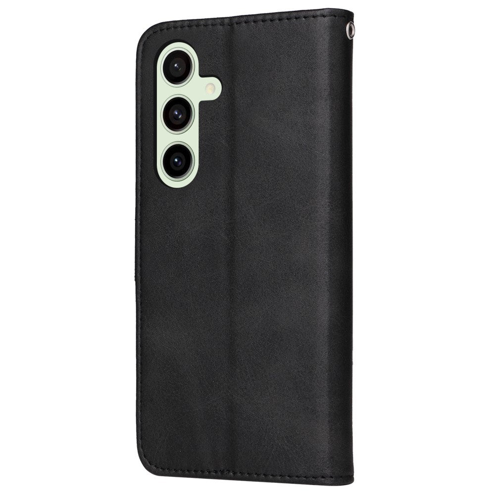 EIDERWOOD Samsung Galaxy S24 FE Leather Flip Cover m. Lommebok og stropp - Svart
